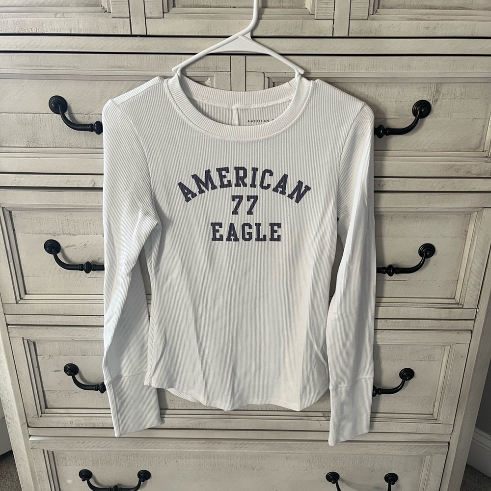 American Eagle Cream Ribbed long sleeve Knit Top